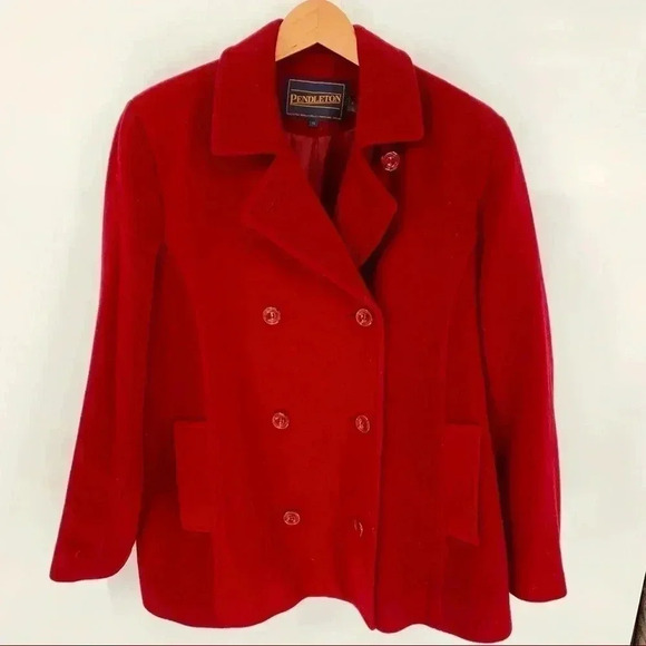 Pendleton Ruby red 100% lambswool pea coat - Picture 1 of 5